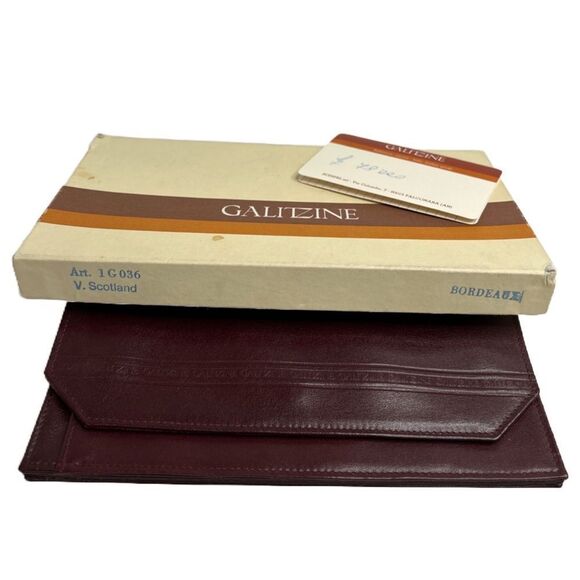 Galitzine VINTAGE Bordeaux Leather Envelope Wallet in Original Box - Picture 3 of 3